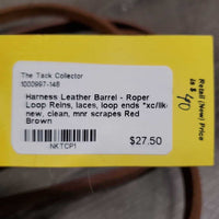 Harness Leather Barrel - Roper Loop Reins, laces, loop ends *xc/like new, clean, mnr scrapes
