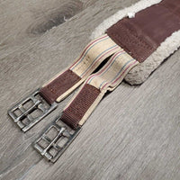 Nylon Web Fleece Lined Girth, 2x els, D Ring *gc/fair, clumpy, clean, dingy, elastic: puckered & stretched, folded edge

