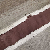 Nylon Web Fleece Lined Girth, 2x els, D Ring *gc/fair, clumpy, clean, dingy, elastic: puckered & stretched, folded edge