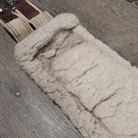 Nylon Web Fleece Lined Girth, 2x els, D Ring *gc/fair, clumpy, clean, dingy, elastic: puckered & stretched, folded edge
