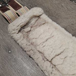 Nylon Web Fleece Lined Girth, 2x els, D Ring *gc/fair, clumpy, clean, dingy, elastic: puckered & stretched, folded edge