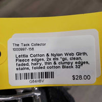 Cotton & Nylon Web Girth, Fleece edges, 2x els *gc, clean, faded, hairy, thin & clumpy edges, stains, folded cotton
