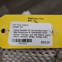 Anatomical Non Slip Neoprene & Sheepskin Girth Cover *fair/gc, cut top billets, hairy, clean, clumpy, dingy, snags, pills, hairy velcro
