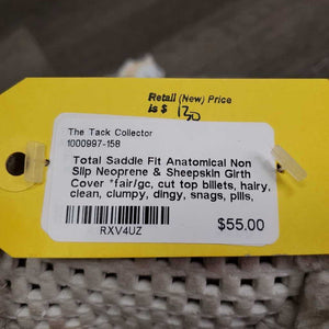 Anatomical Non Slip Neoprene & Sheepskin Girth Cover *fair/gc, cut top billets, hairy, clean, clumpy, dingy, snags, pills, hairy velcro