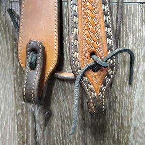 Double Stitched & Laced Headstall, Futurity Knot Browband, laces, Tooled Hardware *vgc/xc, clean, mnr scrapes, scratches & rubs, v.loose keeper