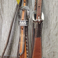Double Stitched & Laced Headstall, Futurity Knot Browband, laces, Tooled Hardware *vgc/xc, clean, mnr scrapes, scratches & rubs, v.loose keeper