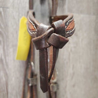Double Stitched & Laced Headstall, Futurity Knot Browband, laces, Tooled Hardware *vgc/xc, clean, mnr scrapes, scratches & rubs, v.loose keeper
