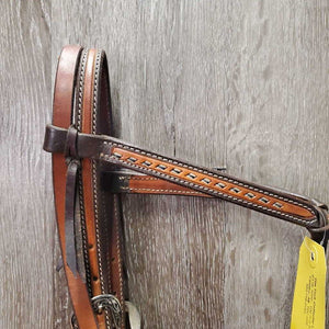 Double Stitched & Laced Headstall, Futurity Knot Browband, laces, Tooled Hardware *vgc/xc, clean, mnr scrapes, scratches & rubs, v.loose keeper