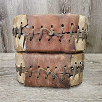 2 Wide Heavy Braided Western Stirrups, Rawhide Wrapped *gc, dirt, gunk, stains, rubs, rubs, scrapes, faded
