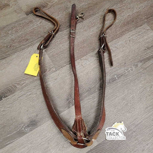 Narrow 1.5" Wide Tooled Leather Breastcollar, snap *gc/fair, older, dry, rubs, scrapes, dirty