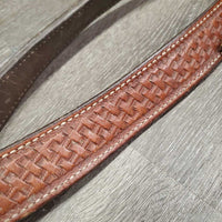 Narrow 1.5" Wide Tooled Leather Breastcollar, snap *gc/fair, older, dry, rubs, scrapes, dirty
