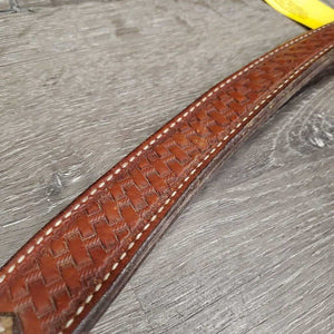Narrow 1.5" Wide Tooled Leather Breastcollar, snap *gc/fair, older, dry, rubs, scrapes, dirty