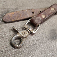 Narrow 1.5" Wide Tooled Leather Breastcollar, snap *gc/fair, older, dry, rubs, scrapes, dirty