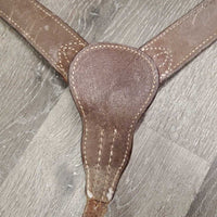 Narrow 1.5" Wide Tooled Leather Breastcollar, snap *gc/fair, older, dry, rubs, scrapes, dirty
