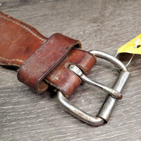 Flat 2.5" Leather Back Cinch, Center Buckle *gc, older, bent, rubs, scrapes, mnr dirt & stains
