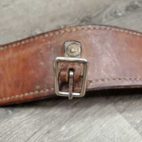 Flat 2.5" Leather Back Cinch, Center Buckle *gc, older, bent, rubs, scrapes, mnr dirt & stains
