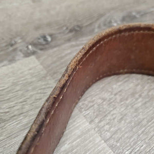 Flat 2.5" Leather Back Cinch, Center Buckle *gc, older, bent, rubs, scrapes, mnr dirt & stains