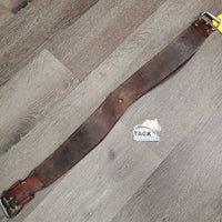 Flat 2.5" Leather Back Cinch, Center Buckle *gc, older, bent, rubs, scrapes, mnr dirt & stains
