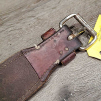 Flat 2.5" Leather Back Cinch, Center Buckle *gc, older, bent, rubs, scrapes, mnr dirt & stains
