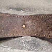 Flat 2.5" Leather Back Cinch, Center Buckle *gc, older, bent, rubs, scrapes, mnr dirt & stains
