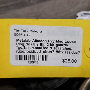 Hvy Med Loose Ring Snaffle Bit, 2 bit guards *gc/fair, v.scuffed & scratched, rubs, oxidized, clean? thick residue?