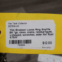 Thin Bradoon Loose Ring Snaffle Bit *gc, clean, stains, residue?gunk, v.chewed, scratches, older
