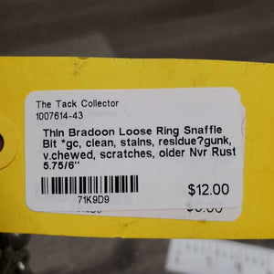 Thin Bradoon Loose Ring Snaffle Bit *gc, clean, stains, residue?gunk, v.chewed, scratches, older