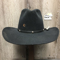 Felt Western Cowboy Hat, sewn in elastic chin strap, box *vgc, clean, stretched elastic, older, mnr sticker residue & hairy