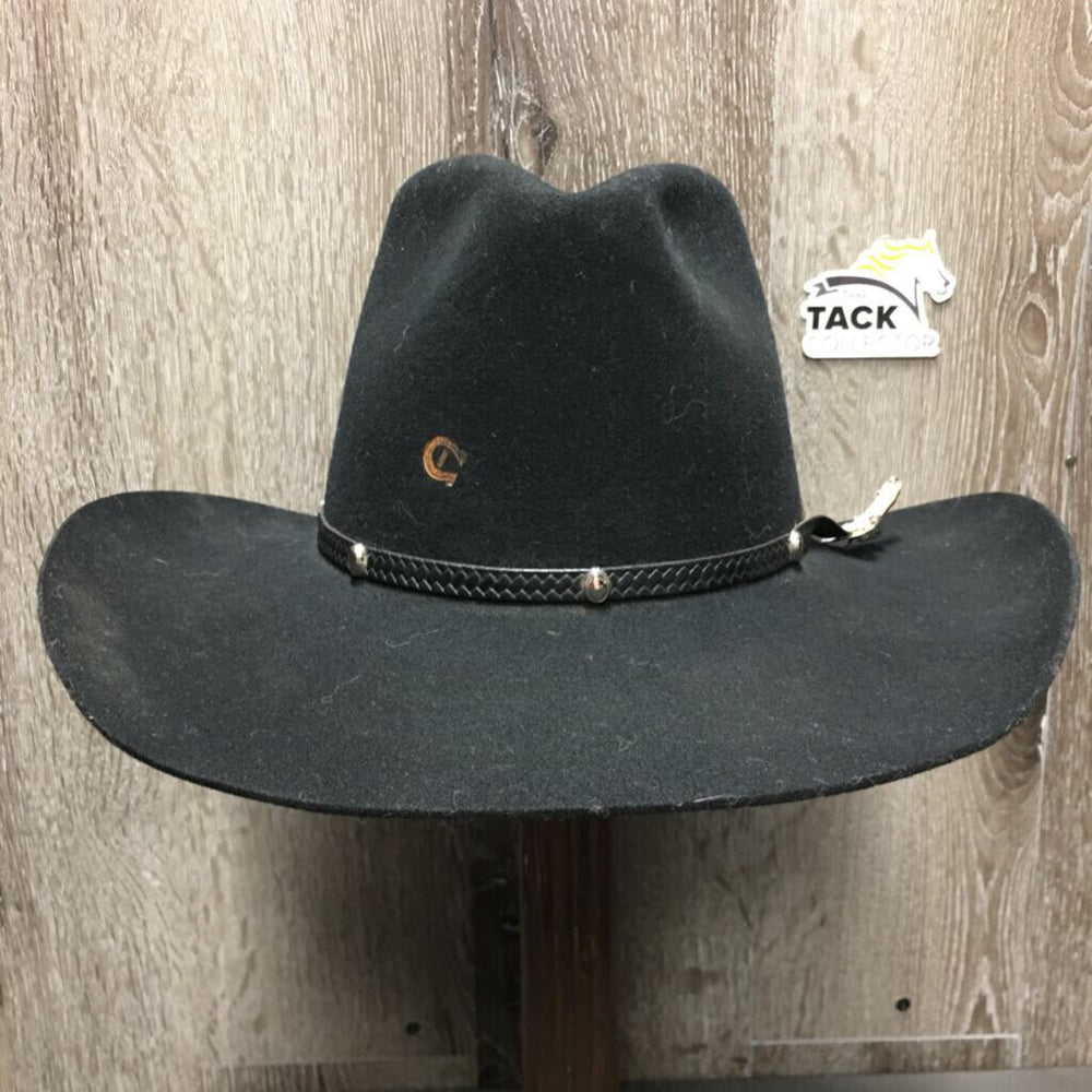 Felt Western Cowboy Hat, sewn in elastic chin strap, box *vgc, clean, stretched elastic, older, mnr sticker residue & hairy