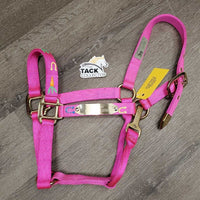 Nylon Halter, spring snap, metal plate, horseshoe design *xc, older
