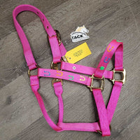 Nylon Halter, spring snap, metal plate, horseshoe design *xc, older
