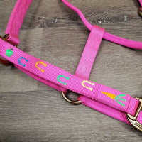 Nylon Halter, spring snap, metal plate, horseshoe design *xc, older
