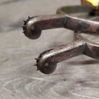 VINTAGE WW1 Military Rowel Spurs, 2 Piece Leather Spur Straps *gc, mnr rust, antique