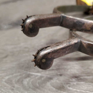 VINTAGE WW1 Military Rowel Spurs, 2 Piece Leather Spur Straps *gc, mnr rust, antique