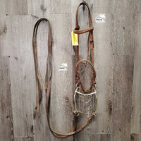 Thick Headstall, Noseband, LS Curb Bit, Hvy Split Reins *gc/fair, dry, stiff, rubs, stretched, older, dirty, rusty
