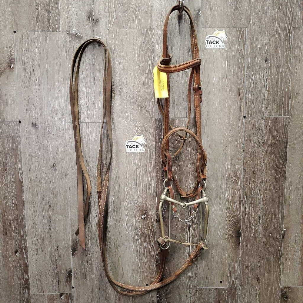 Thick Headstall, Noseband, LS Curb Bit, Hvy Split Reins *gc/fair, dry, stiff, rubs, stretched, older, dirty, rusty