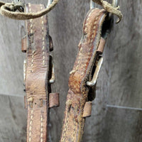 Thick Headstall, Noseband, LS Curb Bit, Hvy Split Reins *gc/fair, dry, stiff, rubs, stretched, older, dirty, rusty
