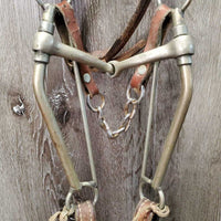 Thick Headstall, Noseband, LS Curb Bit, Hvy Split Reins *gc/fair, dry, stiff, rubs, stretched, older, dirty, rusty
