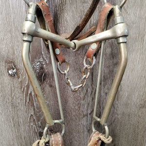 Thick Headstall, Noseband, LS Curb Bit, Hvy Split Reins *gc/fair, dry, stiff, rubs, stretched, older, dirty, rusty