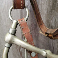 Thick Headstall, Noseband, LS Curb Bit, Hvy Split Reins *gc/fair, dry, stiff, rubs, stretched, older, dirty, rusty
