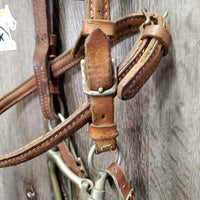 Thick Headstall, Noseband, LS Curb Bit, Hvy Split Reins *gc/fair, dry, stiff, rubs, stretched, older, dirty, rusty
