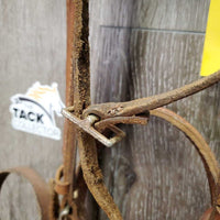 Thick Headstall, Noseband, LS Curb Bit, Hvy Split Reins *gc/fair, dry, stiff, rubs, stretched, older, dirty, rusty
