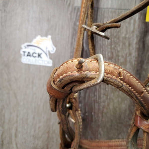 Thick Headstall, Noseband, LS Curb Bit, Hvy Split Reins *gc/fair, dry, stiff, rubs, stretched, older, dirty, rusty