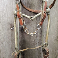 Thick Headstall, Noseband, LS Curb Bit, Hvy Split Reins *gc/fair, dry, stiff, rubs, stretched, older, dirty, rusty
