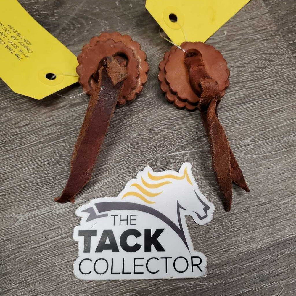 2 Scalloped Double Leather Western Conchos, laces *vgc, mnr dirt?film