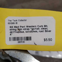 SS Med Port Western Curb Bit, string chin strap *gc/fair, clean, dirt?residue, scratches, rust