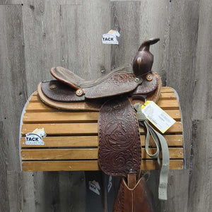 12" Western Saddle, 18" Cinch, Tapadero Stirrups, 2 Grey Nylon Straps (Latigos)