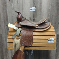 12" Western Saddle, 18" Cinch, Tapadero Stirrups, 2 Grey Nylon Straps (Latigos)
