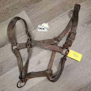 *NOT FOR USE - Decorative Only Leather Halter *fair, v.stiff, dry, cracked, older, wire repaired, unstitched