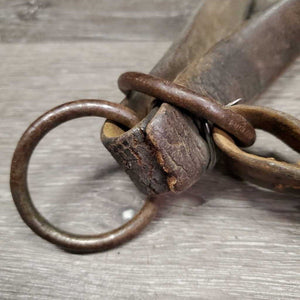 *NOT FOR USE - Decorative Only Leather Halter *fair, v.stiff, dry, cracked, older, wire repaired, unstitched